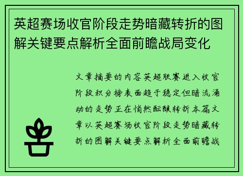 英超赛场收官阶段走势暗藏转折的图解关键要点解析全面前瞻战局变化 英超赛场收官阶段走势暗藏转折的图解关键要点解析全面前瞻战局变化
